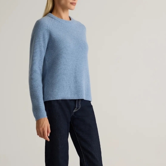 Quince 100% Mongolian Cashmere Fisherman Crewneck Sweater In Faded Denim - Picture 14 of 16